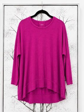 NWT Three Dots $75 Small Pink Purple Jersey Relaxed Fit Athleisure Lounge Top